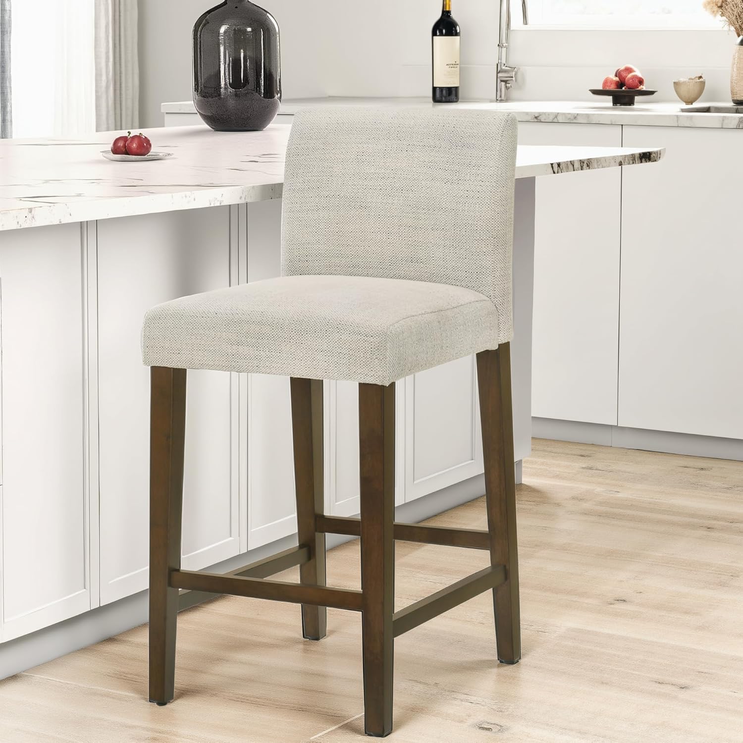 CHITA Counter Height Bar Stools Set of 2, 27 H Seat Height Upholstered Barstools, Fabric in Ivory