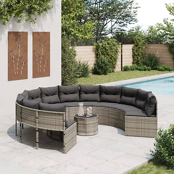 Canapé de jardin avec table coussins rond gris résine tressée vidaXL