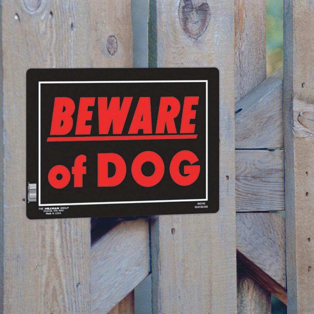 Hillman 840143 Aluminum Self-Adhesive Beware of Dog Sign, 10 x 14-in, Black/Red