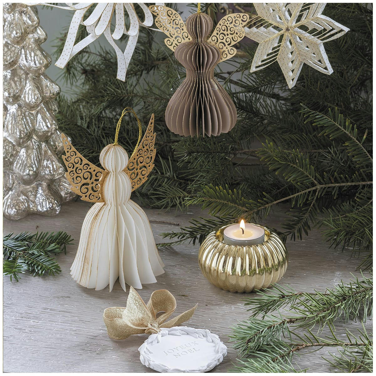 - Bougeoir côtelé doré en céramique - Grand modèle