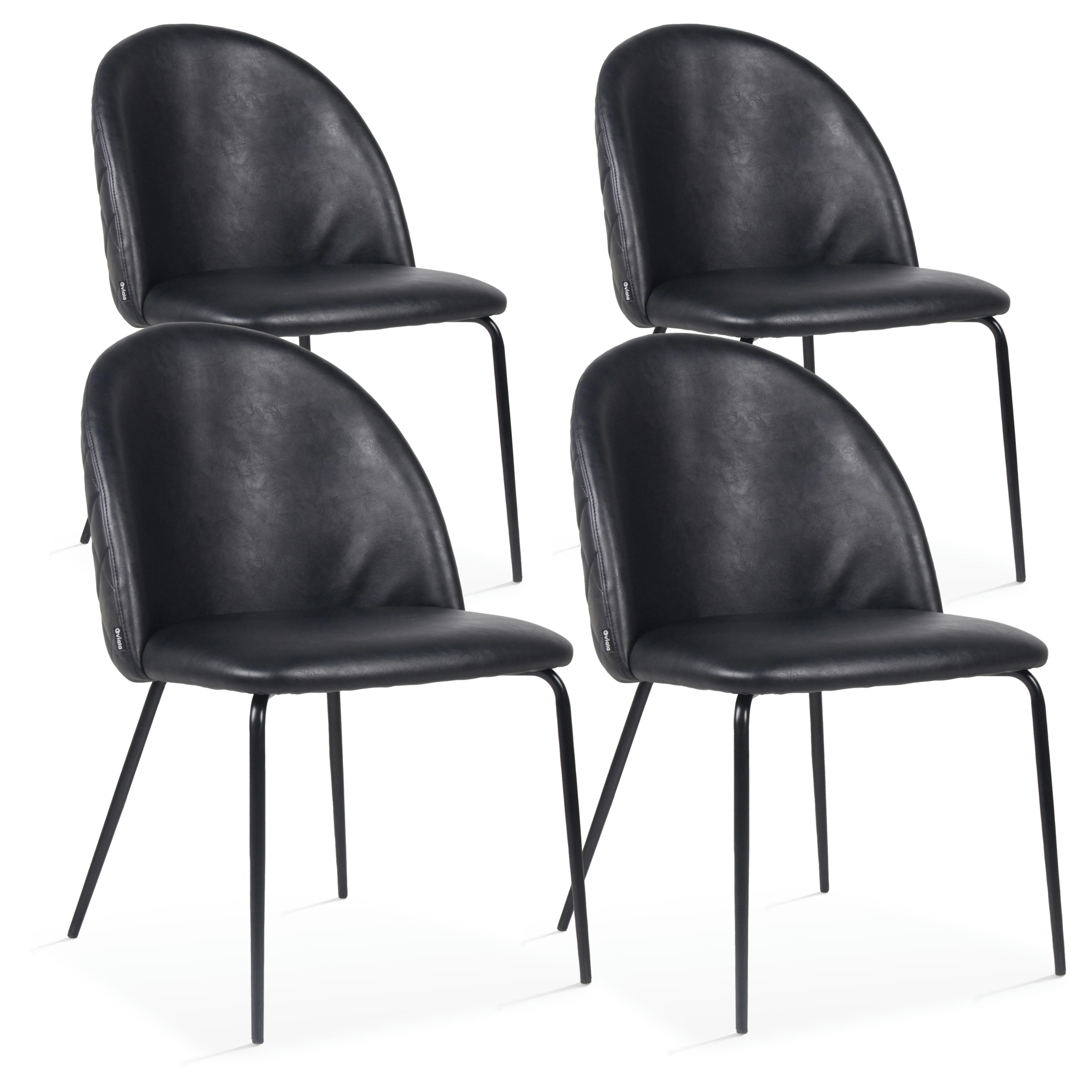 CHESTER - Lot de 4 chaises en textile enduit noir