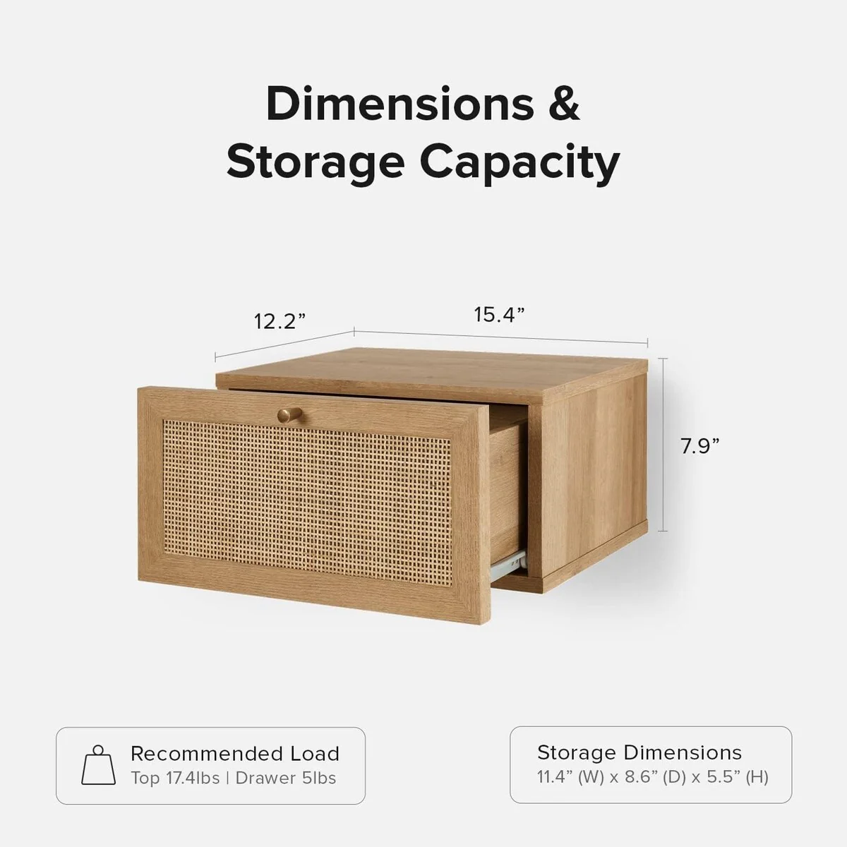 mopio Hannah Floating Nighstand, Natural Rattan Farmhouse Boho Wall Mounted Space Saving Bedside Tables, Nightstands