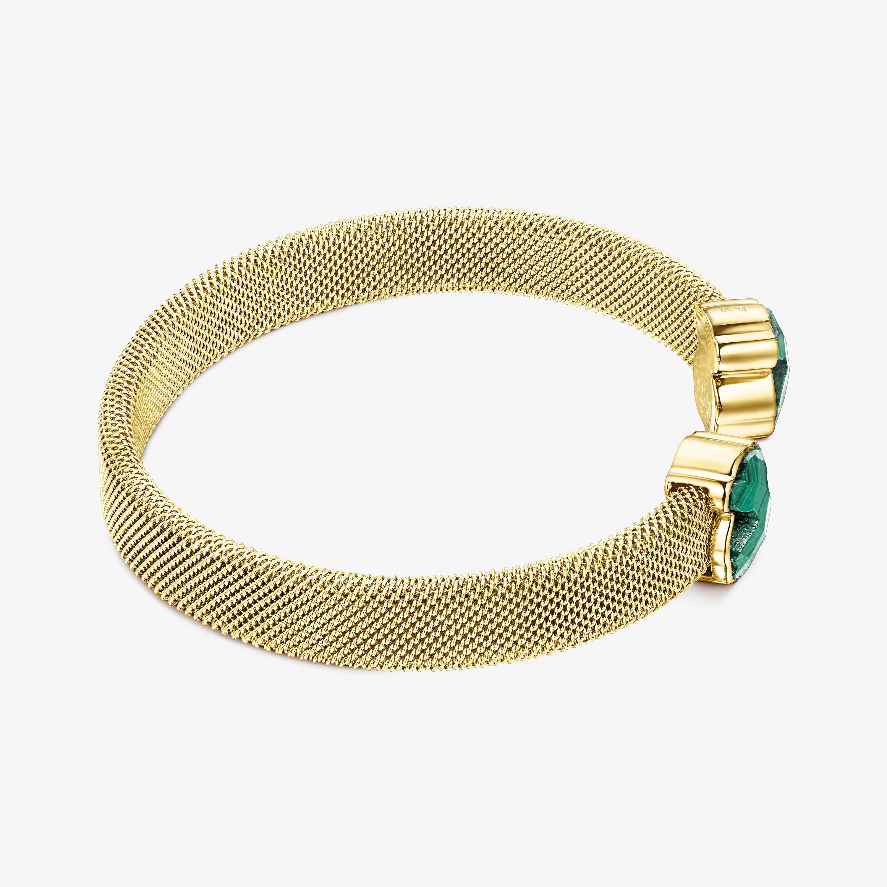 Pulsera de acero IP dorado y malaquita Mesh Color
