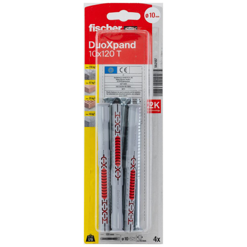 Cheville DuoXpand en nylon avec vis à tête fraisée Ø 10 x 120mm 4 pièces