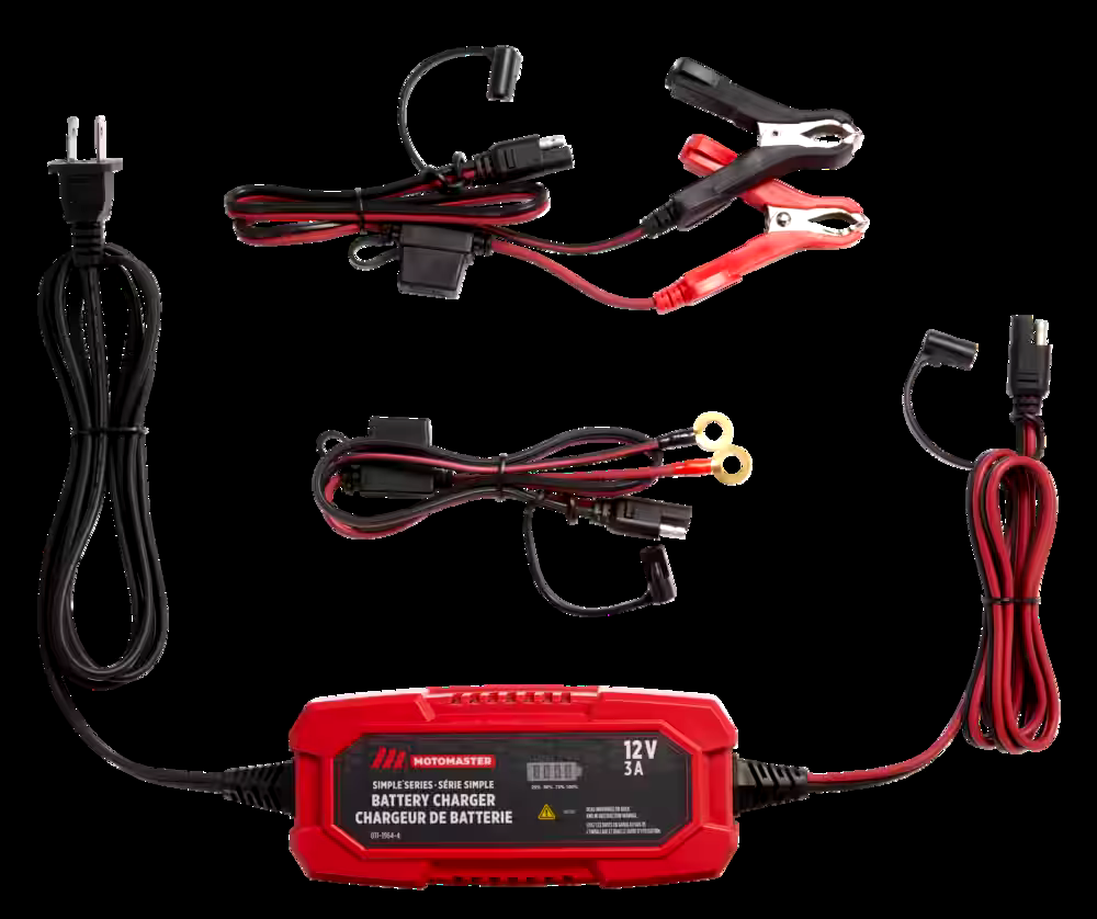 MotoMaster Simple Series Smart Battery Charger/Maintainer, Fully Automatic, 3-Amp, 12V