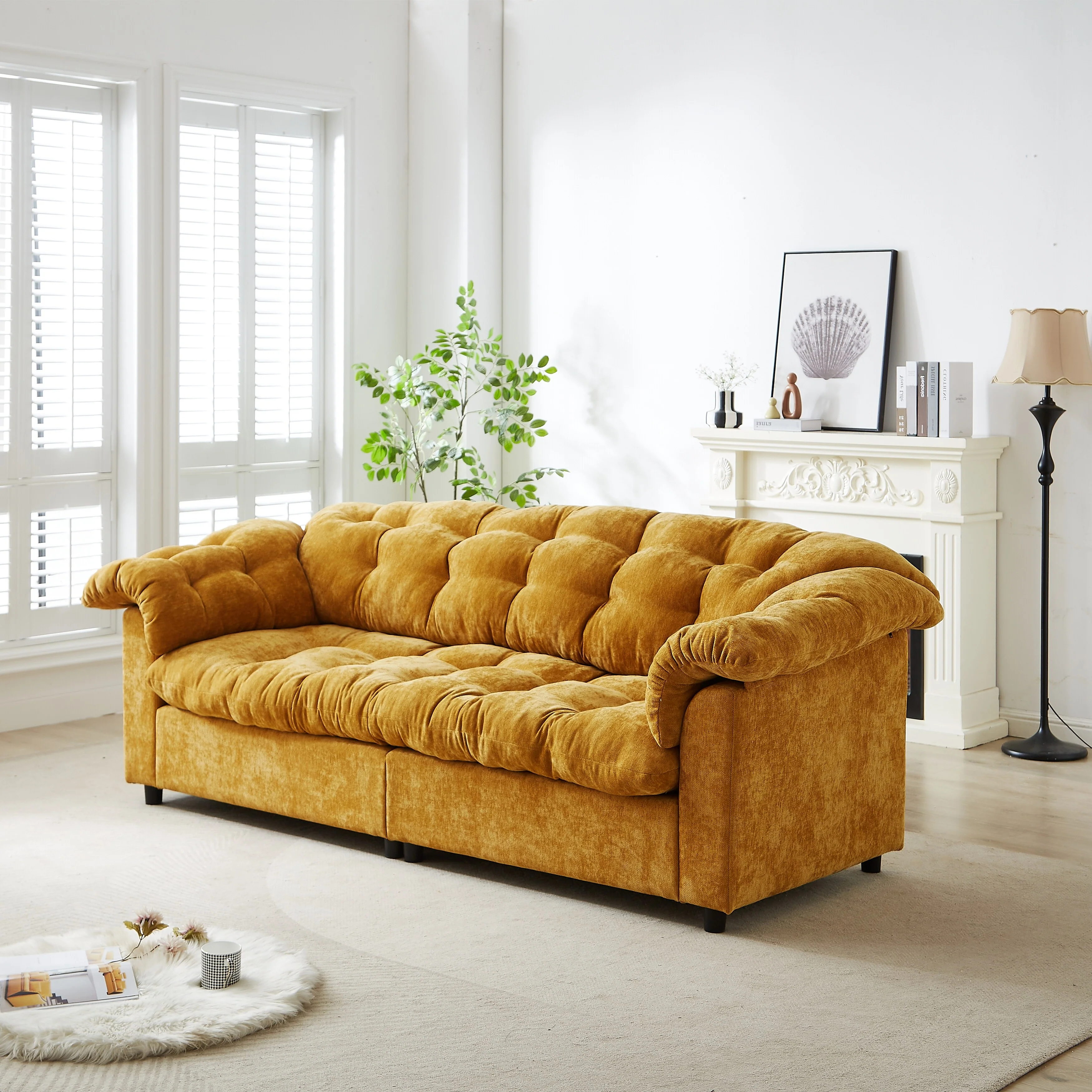 Chenille Modern Comfort Deep Seat Sofa, Upholstered Fluffy Cloud Sofa