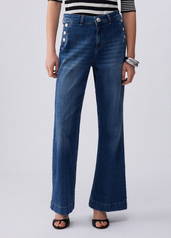 Jeans flare a vita alta con bottoni
