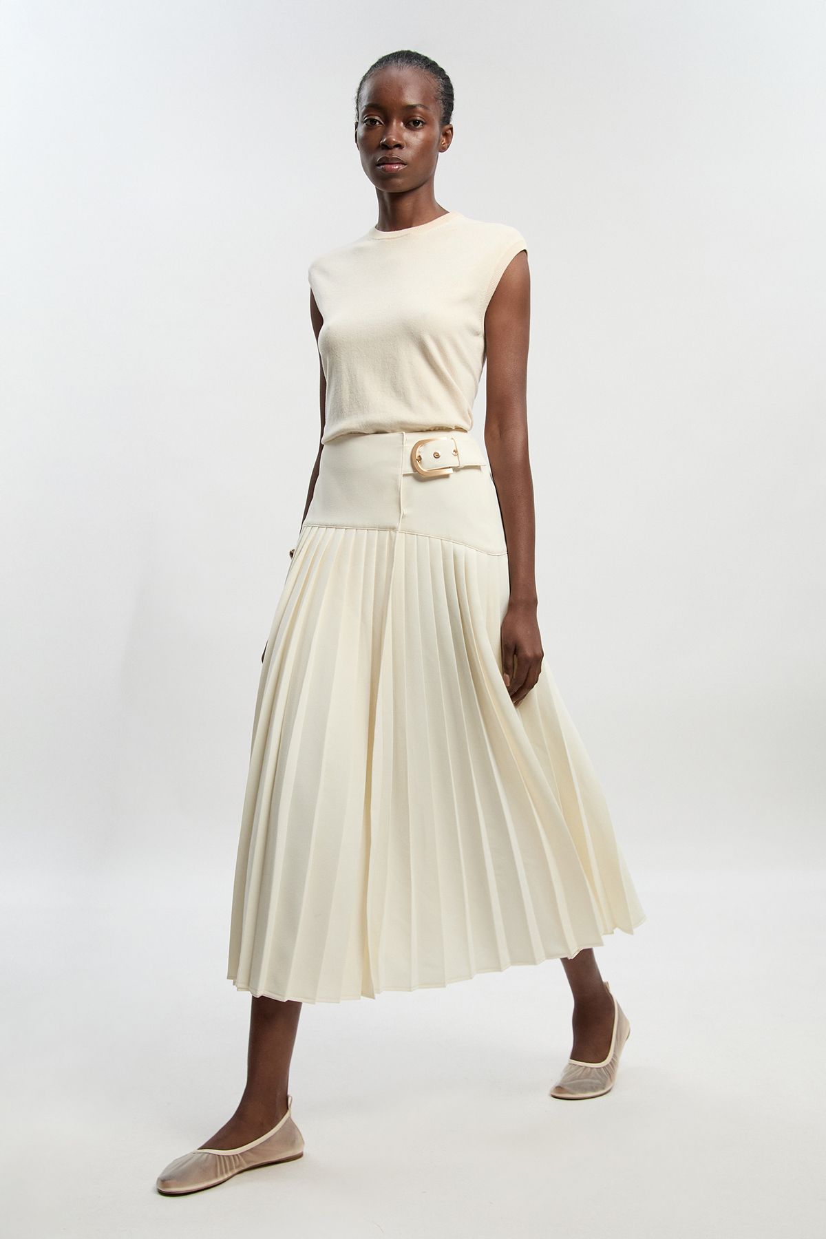 KarenMillen Petite Tailored Crepe Pleated Wrap Buckle Detail Maxi Skirt
