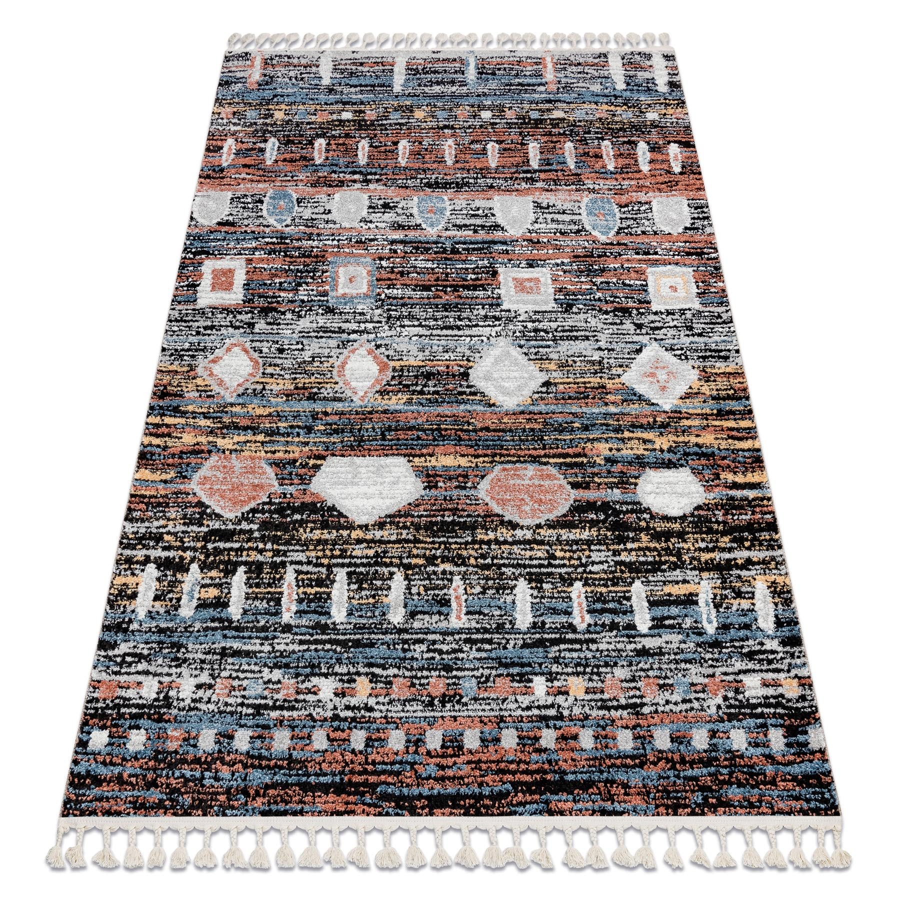 Dywan nowoczesny BELLE BR36A czarny / róż Frędzle80x150 cm