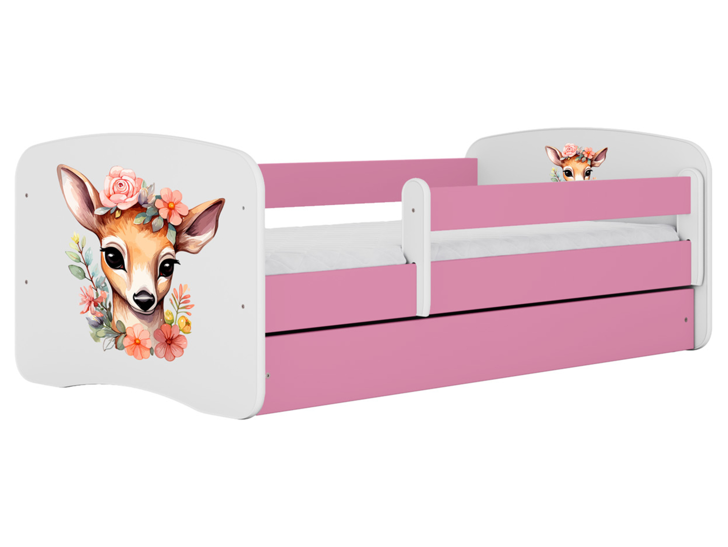 Łóżko Babydreams 140x70 bambi z szufladą różowe