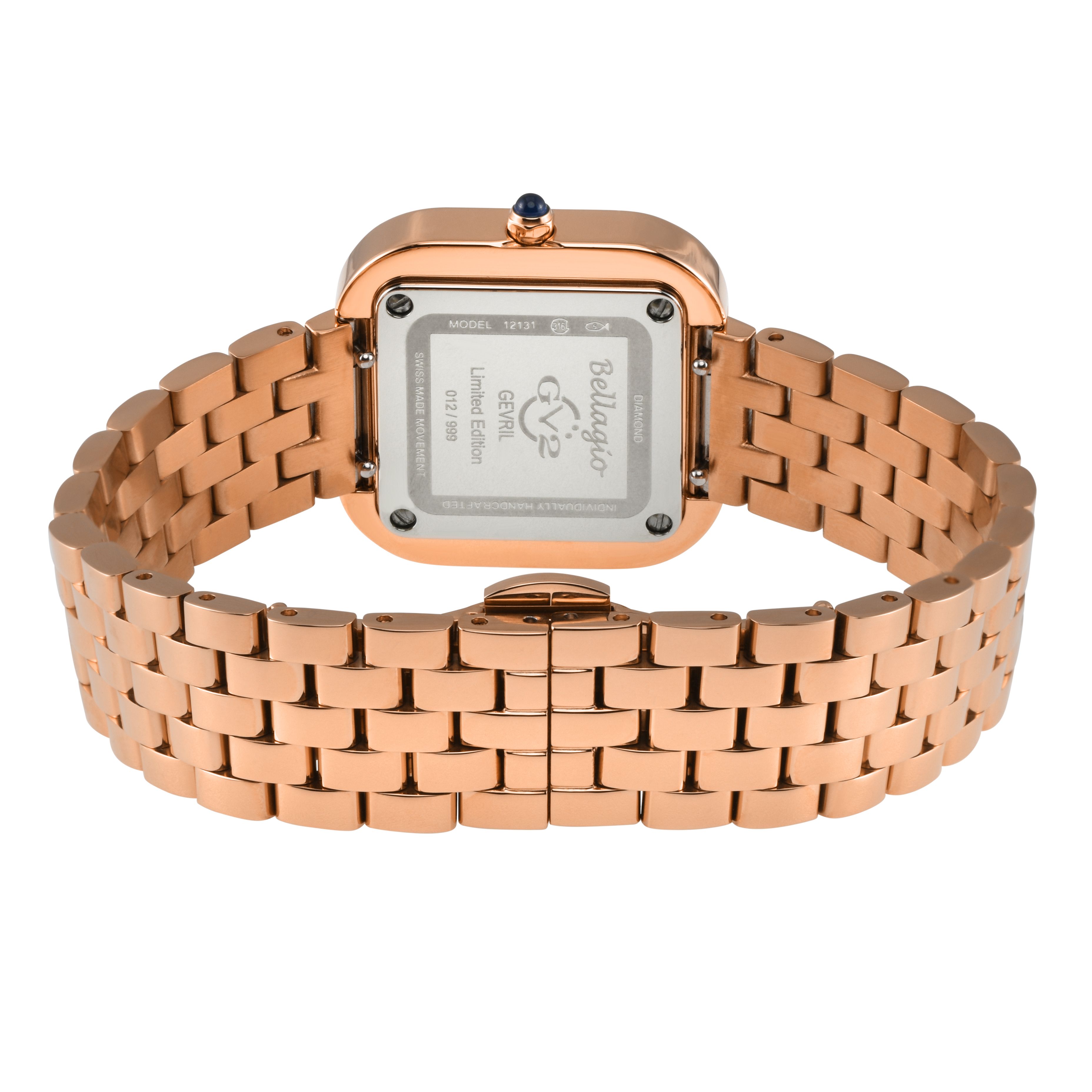 GV2 Bellagio Swiss Quartz Watch White Dial Rose Gold 316L Stainless Steel Sapphire Crystal 30 MM