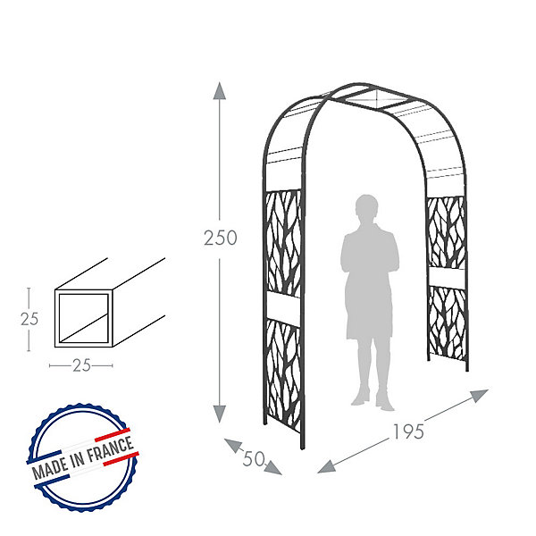 Louis Moulin Arche premium tube CAR25 végétal anthracite - 195x50x250 cm - Acier époxy