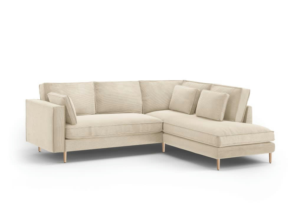 ALEXIS - Canapé d'angle 5 places en tissu structuré beige clair