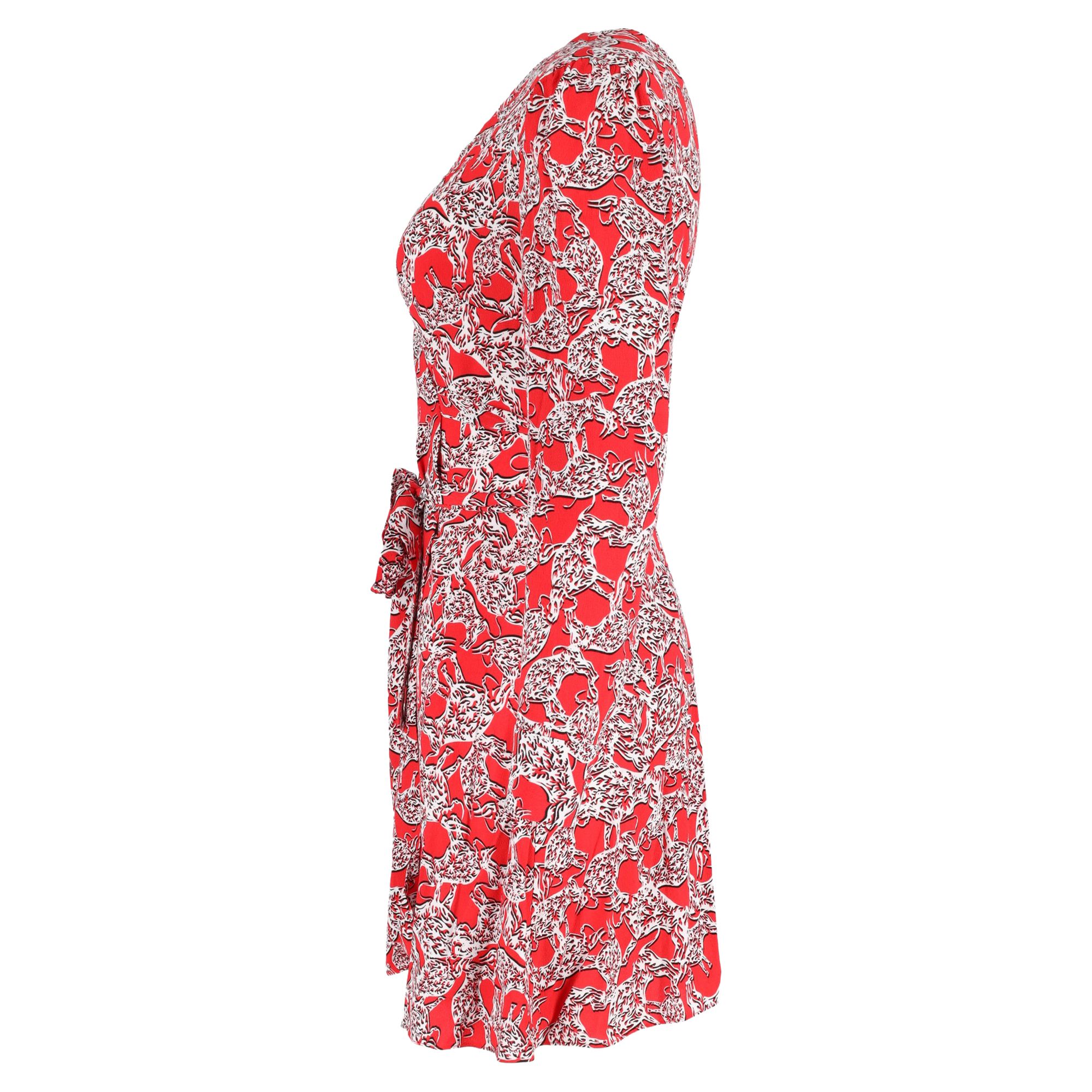 Diane Von Furstenberg Preloved Printed Saville Faux-Wrap Mini Dress in Red Viscose