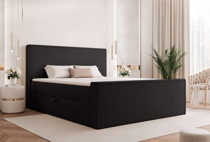 Łóżko kontynentalne HIUMA I 140 x 200 cm z materacem czarny sztruks
