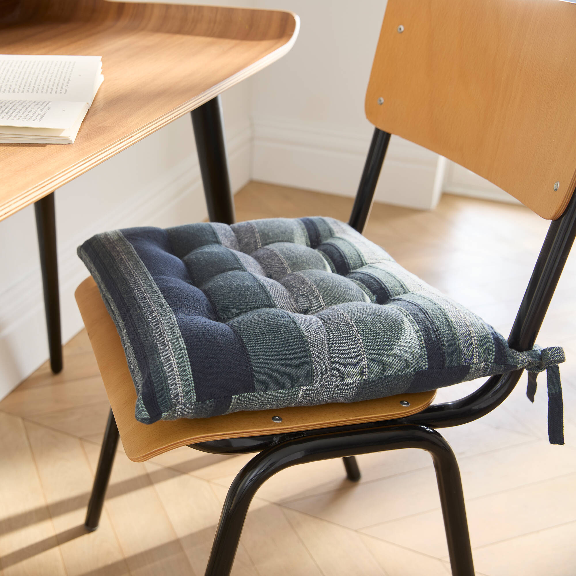 Galette de chaise carrée rayée - lot de 2