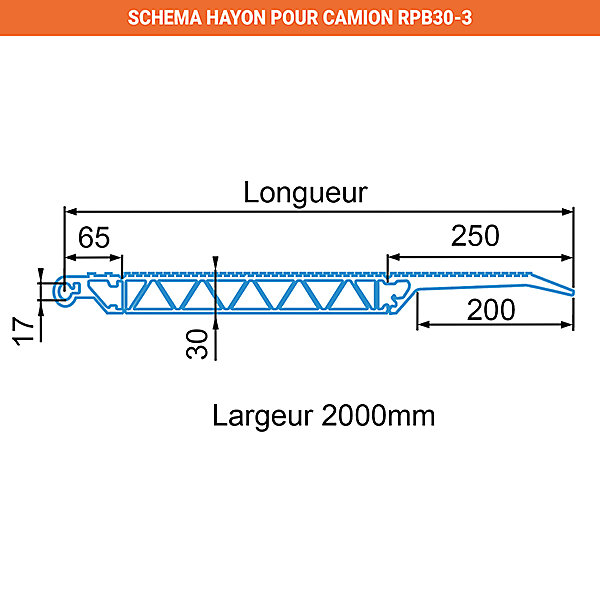 Hayon pour camion - Longueur 815mm / Largeur 2000mm - Charge admissible 2500kg - Vendue à l'unité - RPB30-3/02