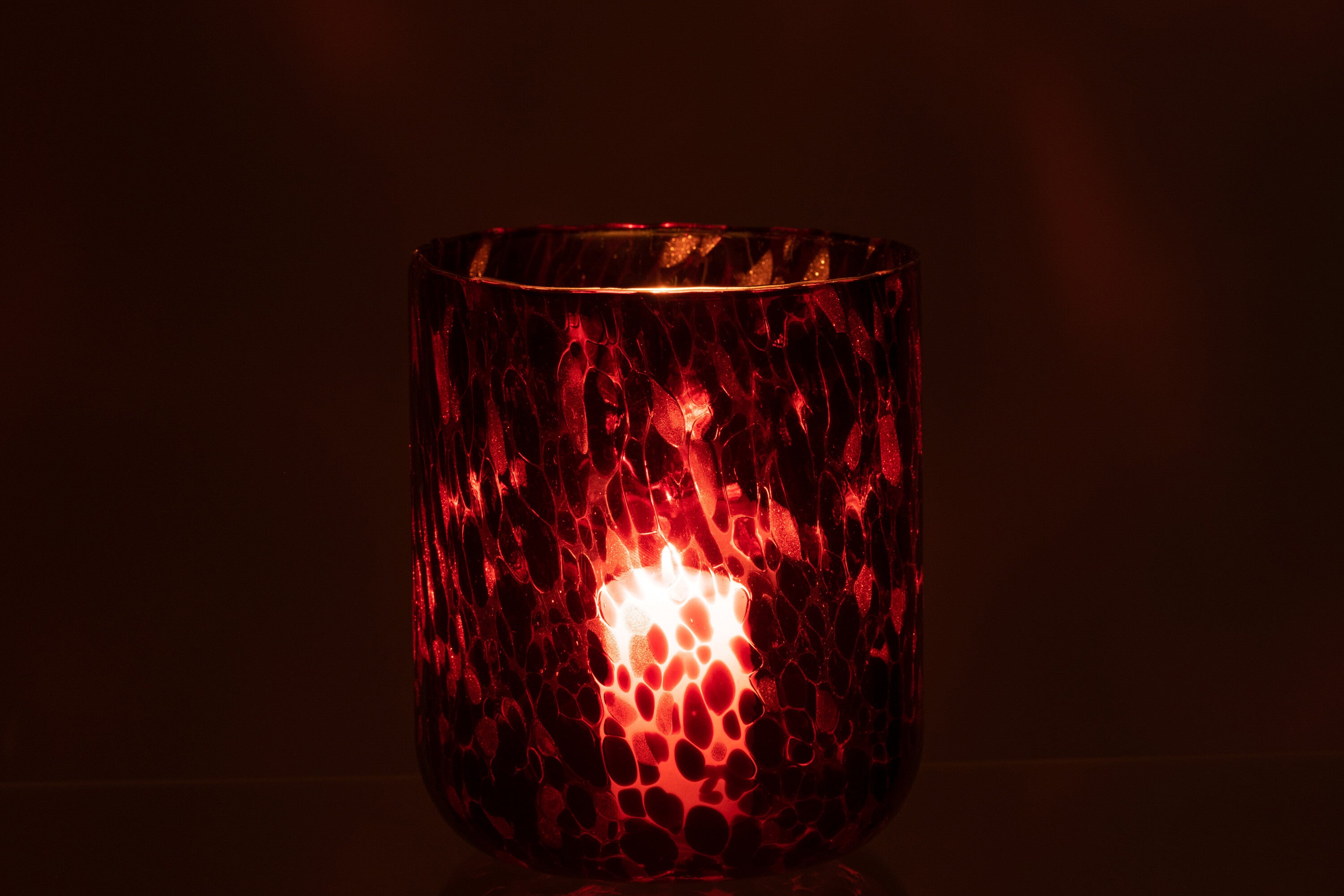 J-Line windlicht Gevlekt - glas - rood/zwart - large