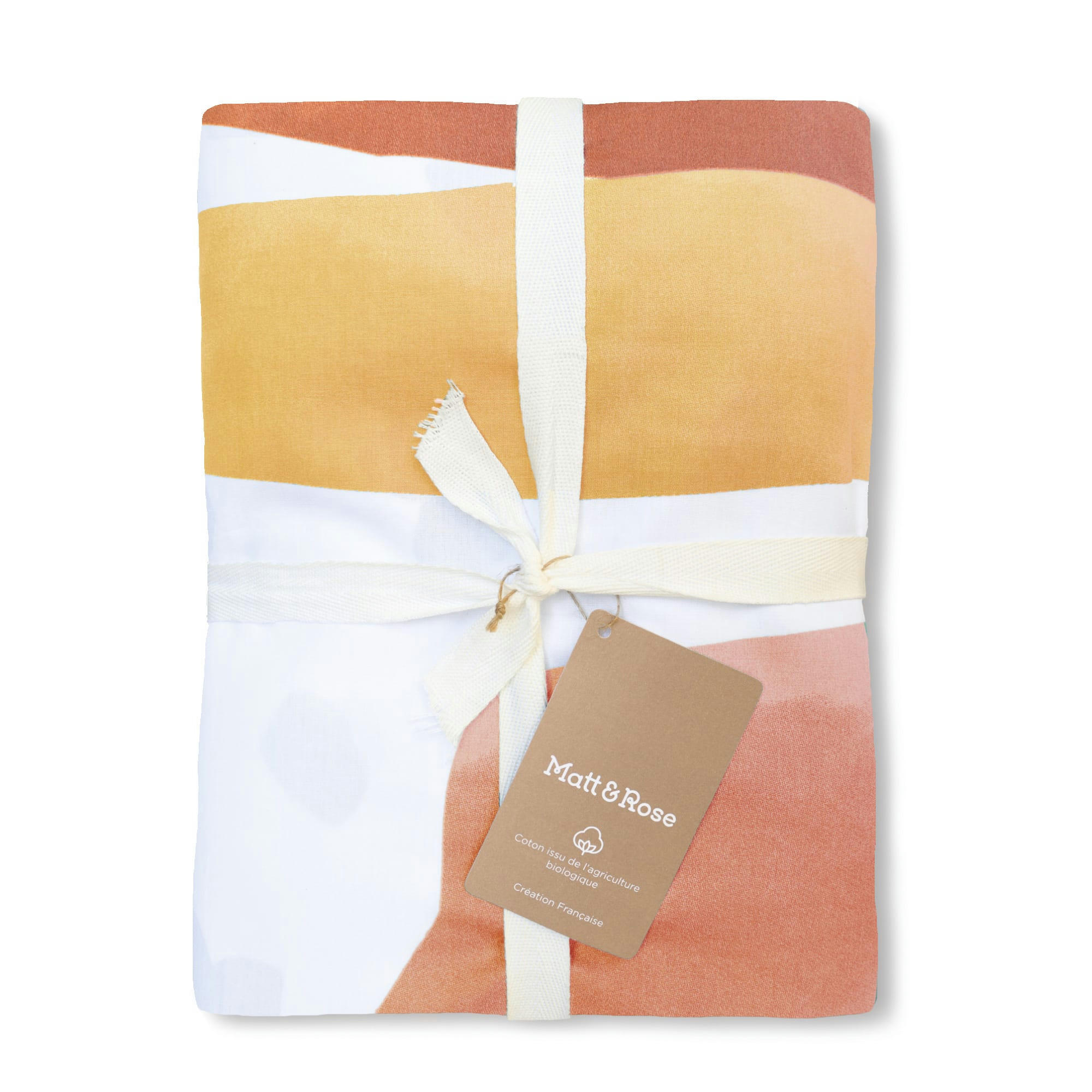 AQUARELLE - Housse de couette en percale de coton BIO Blanc, Orange 140x200cm