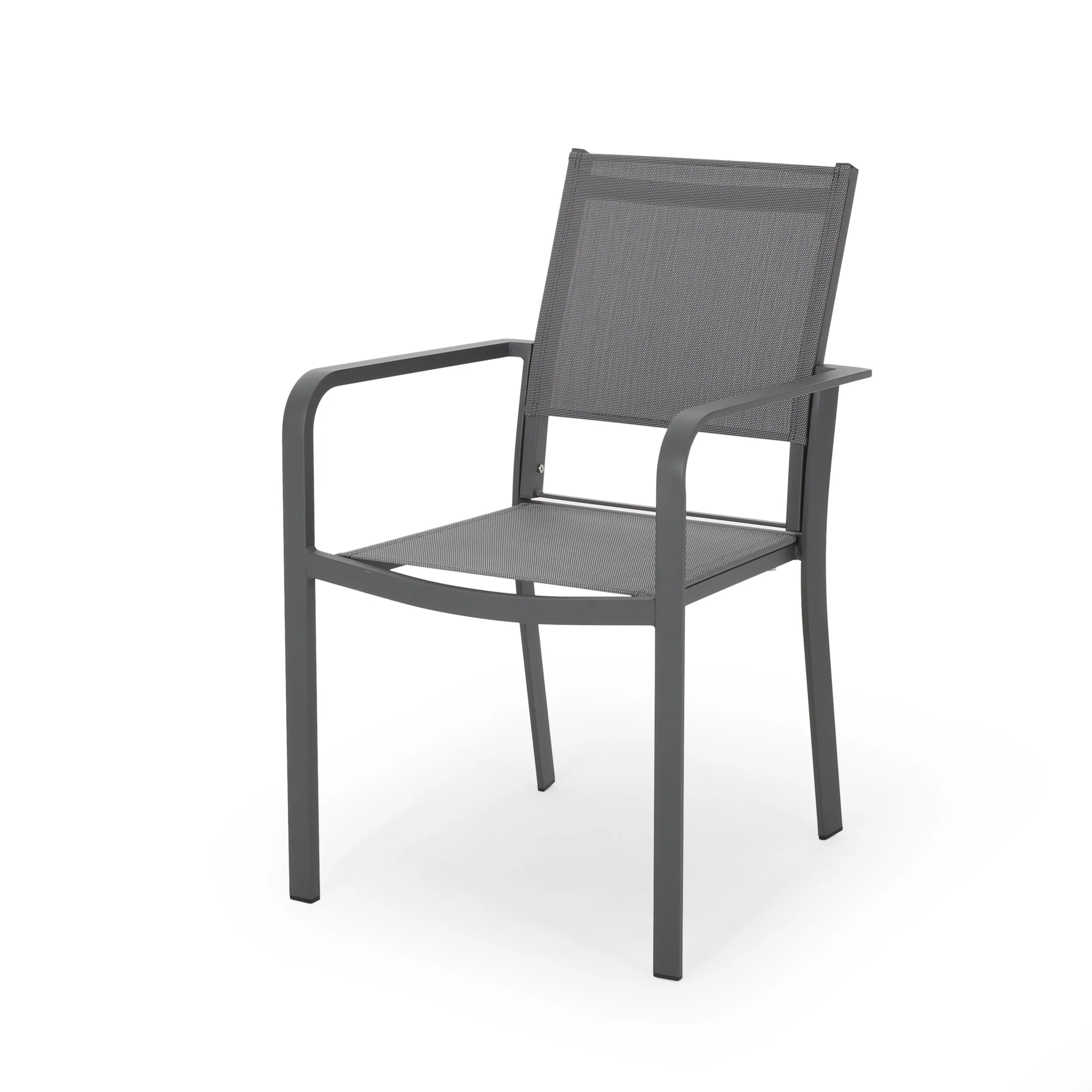 Arini Outdoor Dining Chair Set of 2, Dark Gray Metal Frame, Mesh Seat