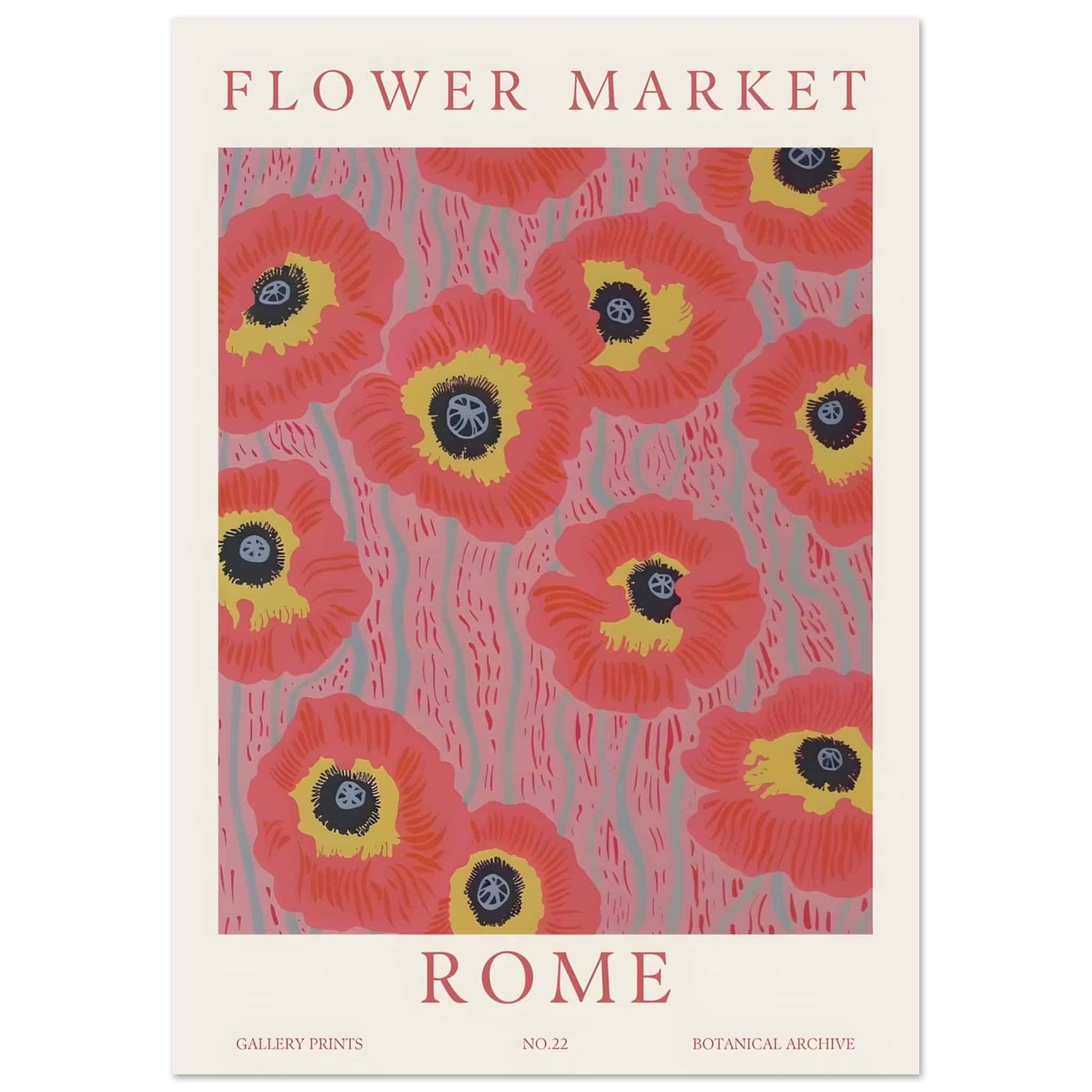 Artfulprints Poster Flower market - Rome  - A4 21x29.7 cm - Roze