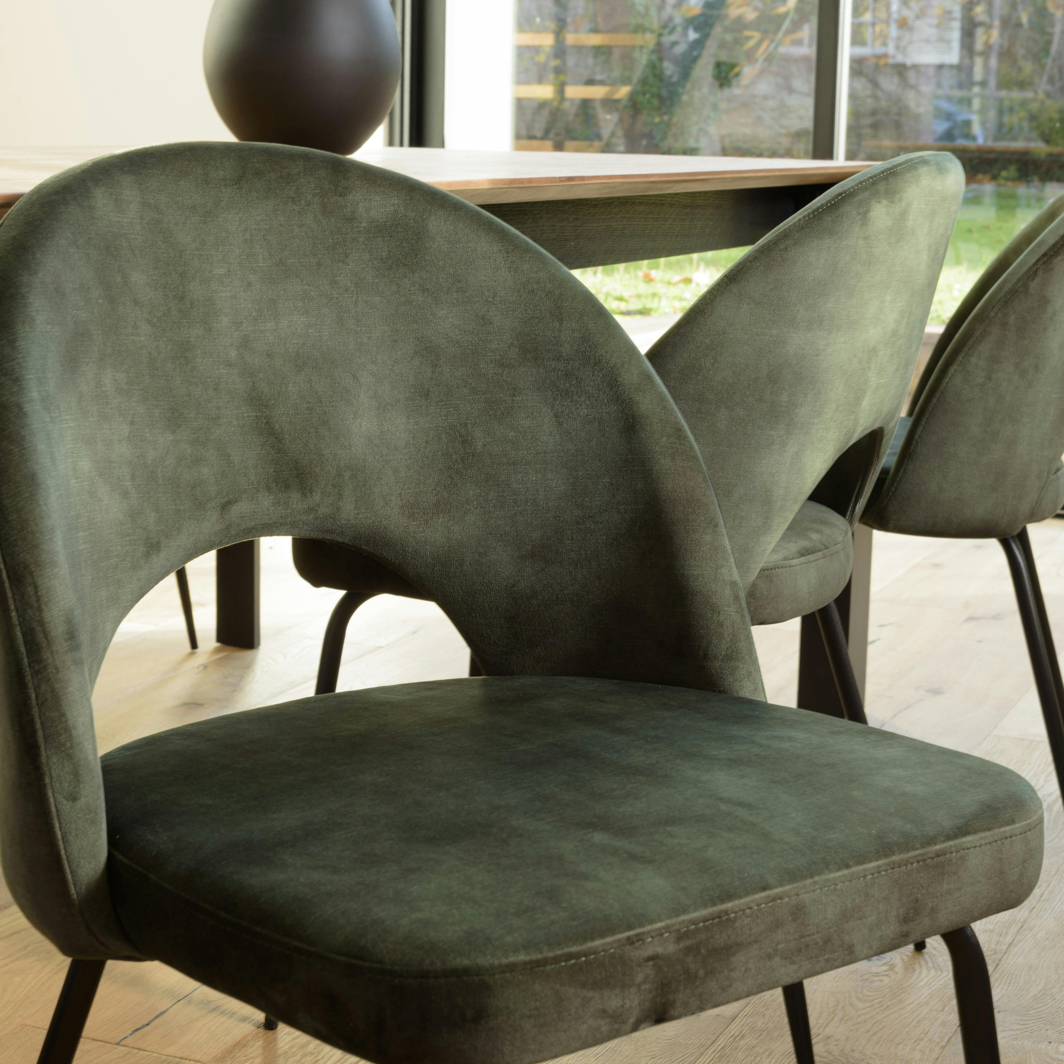 Chaise velours vert dossier demi-lune (lot de 2) TIM
