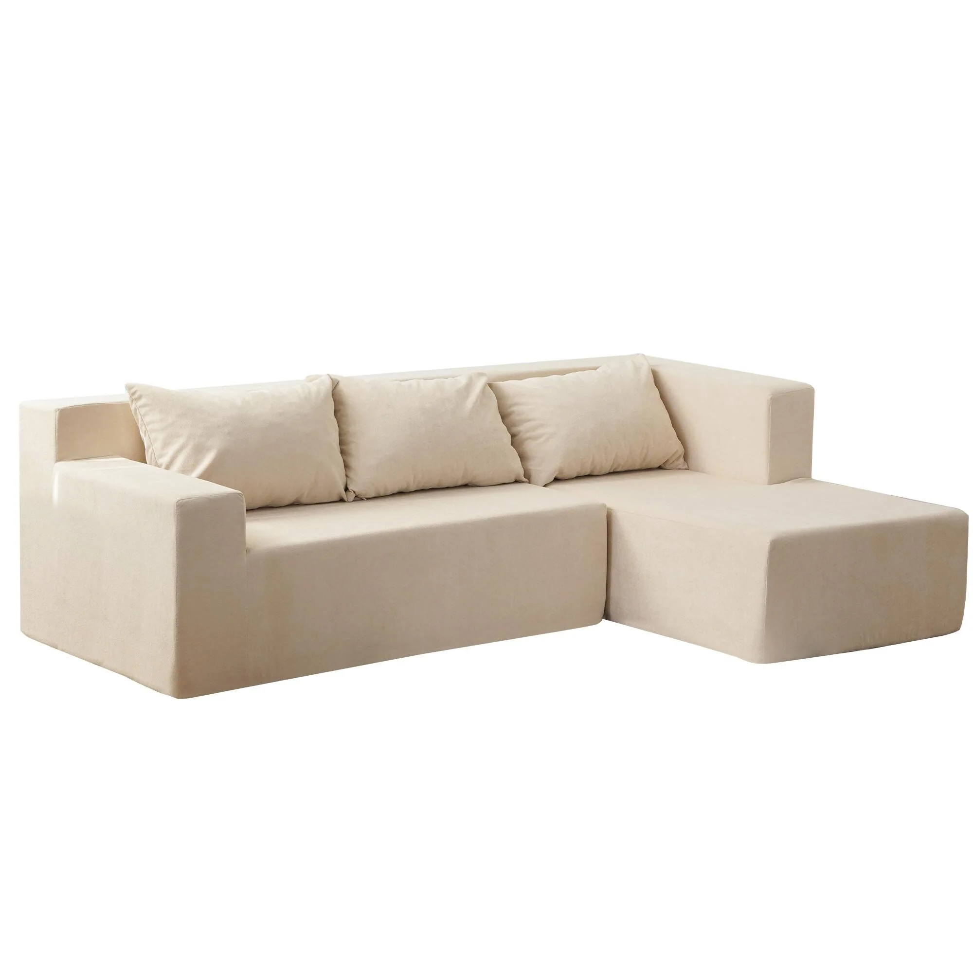 Modern L Shaped Sectional Sofa with Snow Velvet Upholstery and Cloud Like Sponge Filling Cushion for Living Room and Guest Room