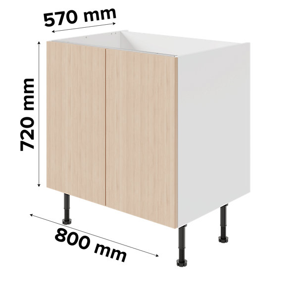 Meuble bas de cuisine avec 2 portes GoodHome Chia effet chêne clair et blanc L. 80 x H. 72 cm