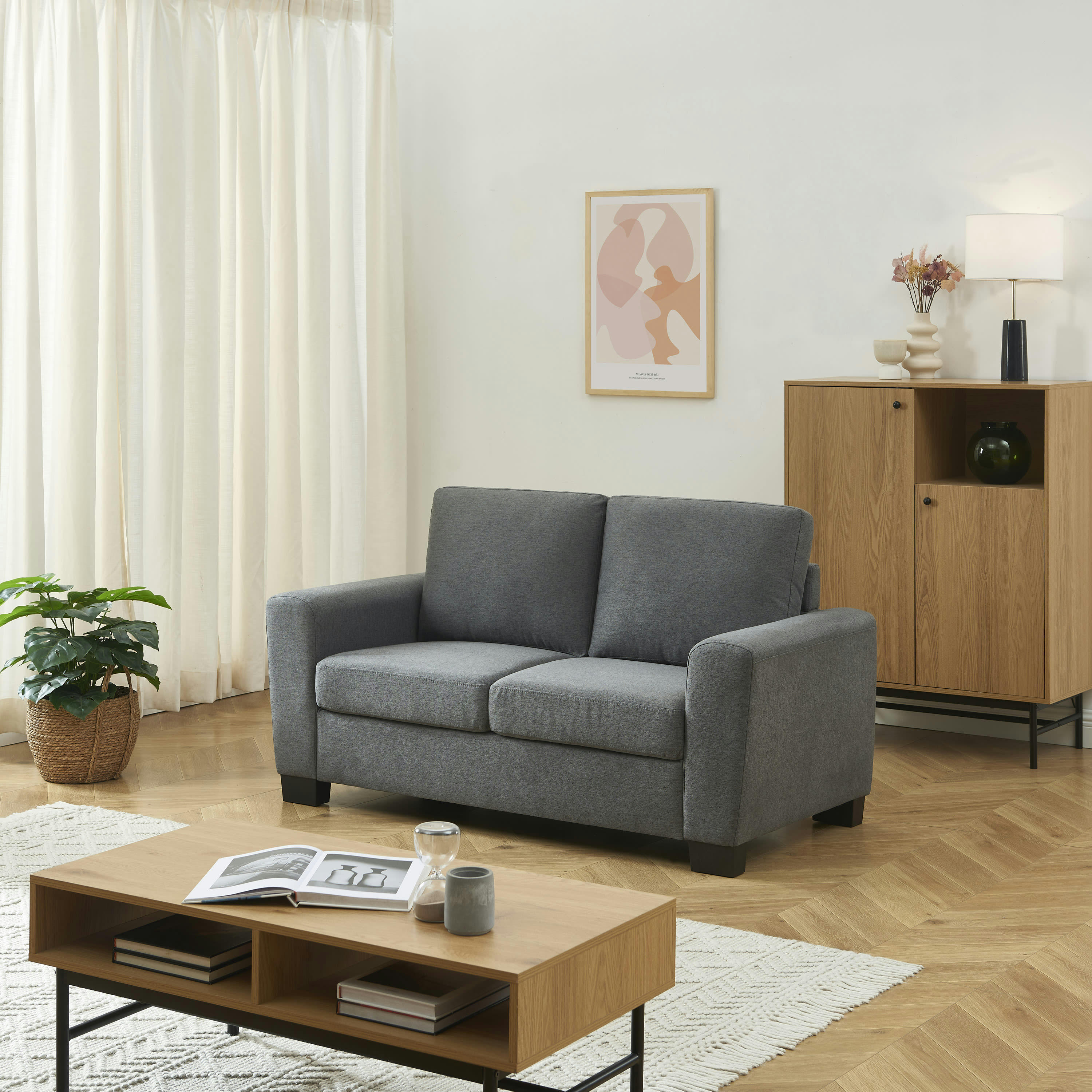 LISE - Canapé droit en tissu 2 places gris