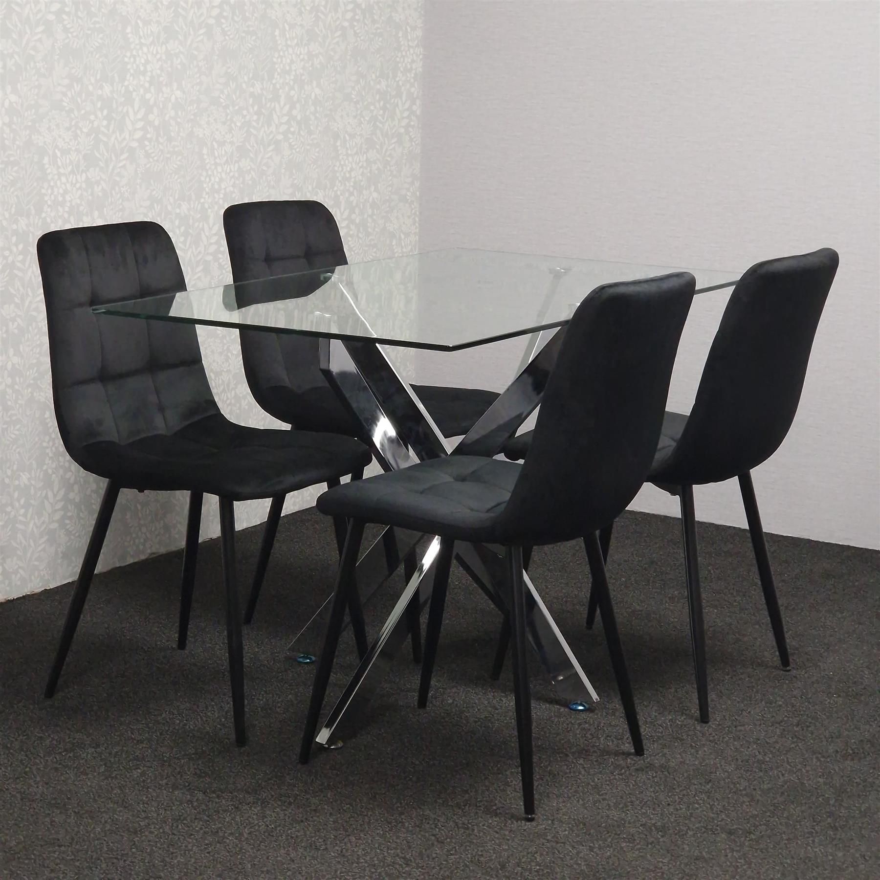 KOSY KOALA Modern Rectangle Glass Dining Table Set With 4 Black Velvet Chairs Dining Room Furniture