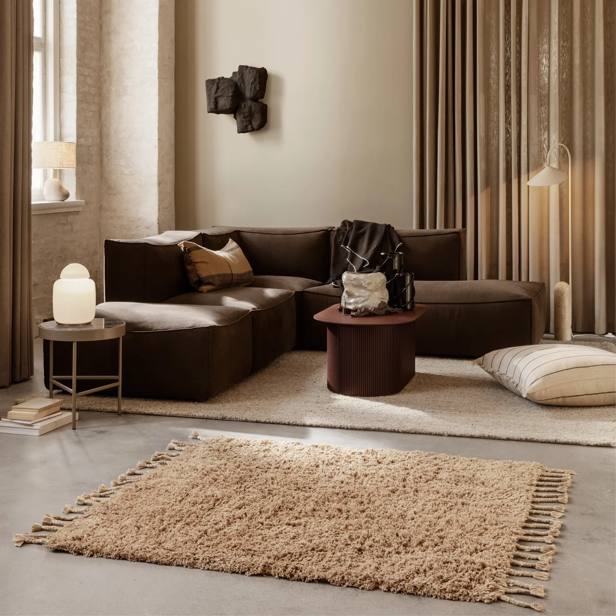 Ferm Living - Amass Hochflor Teppich, 140 x 140 cm, off-white