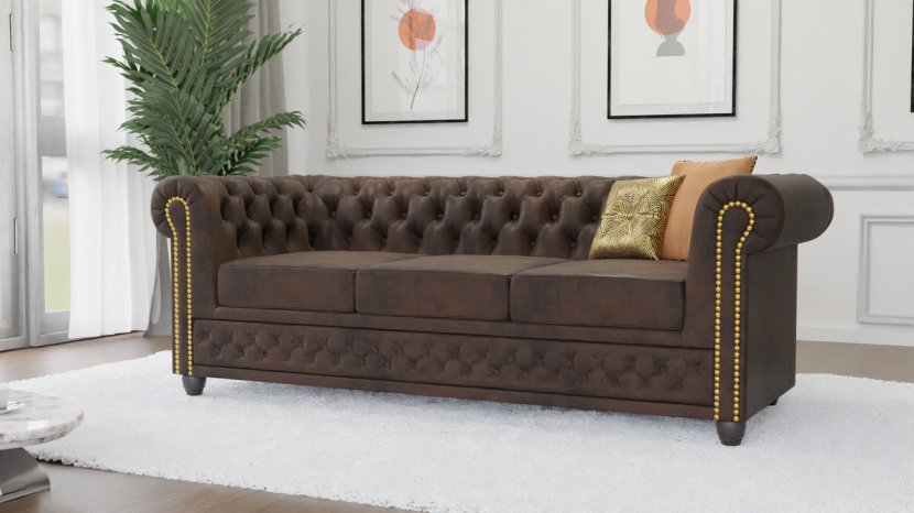 Ropez Chesterfield York sofa 3 osobowa pikowana zamsz Gobi 4
