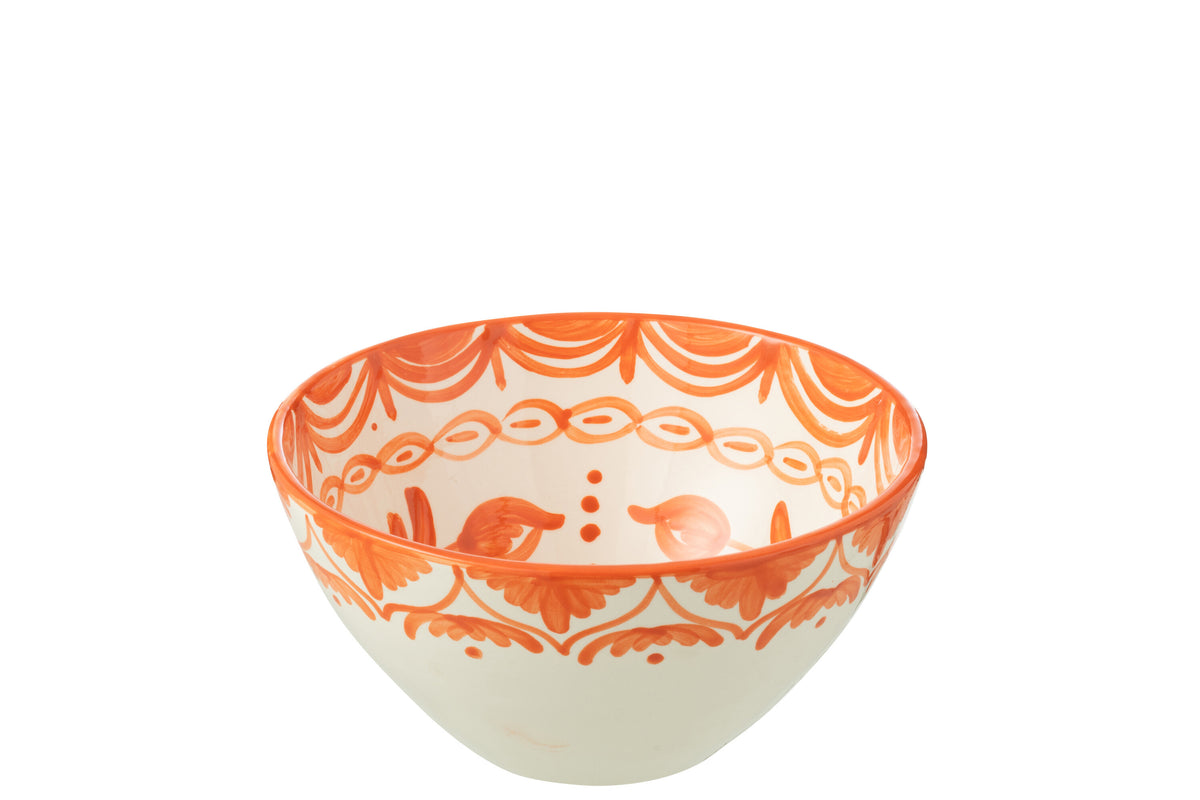 J-Line kom Granada High - keramiek - wit/oranje - medium - Ø 22 cm