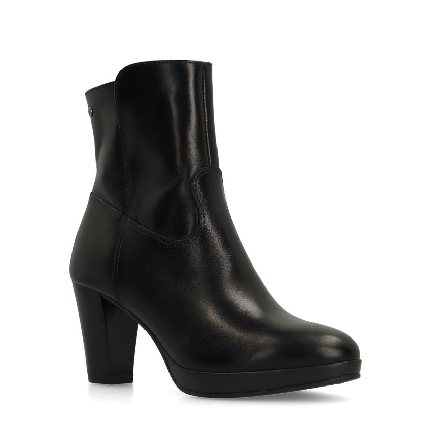 No Stress Zwarte leren enkellaarsjes met hak