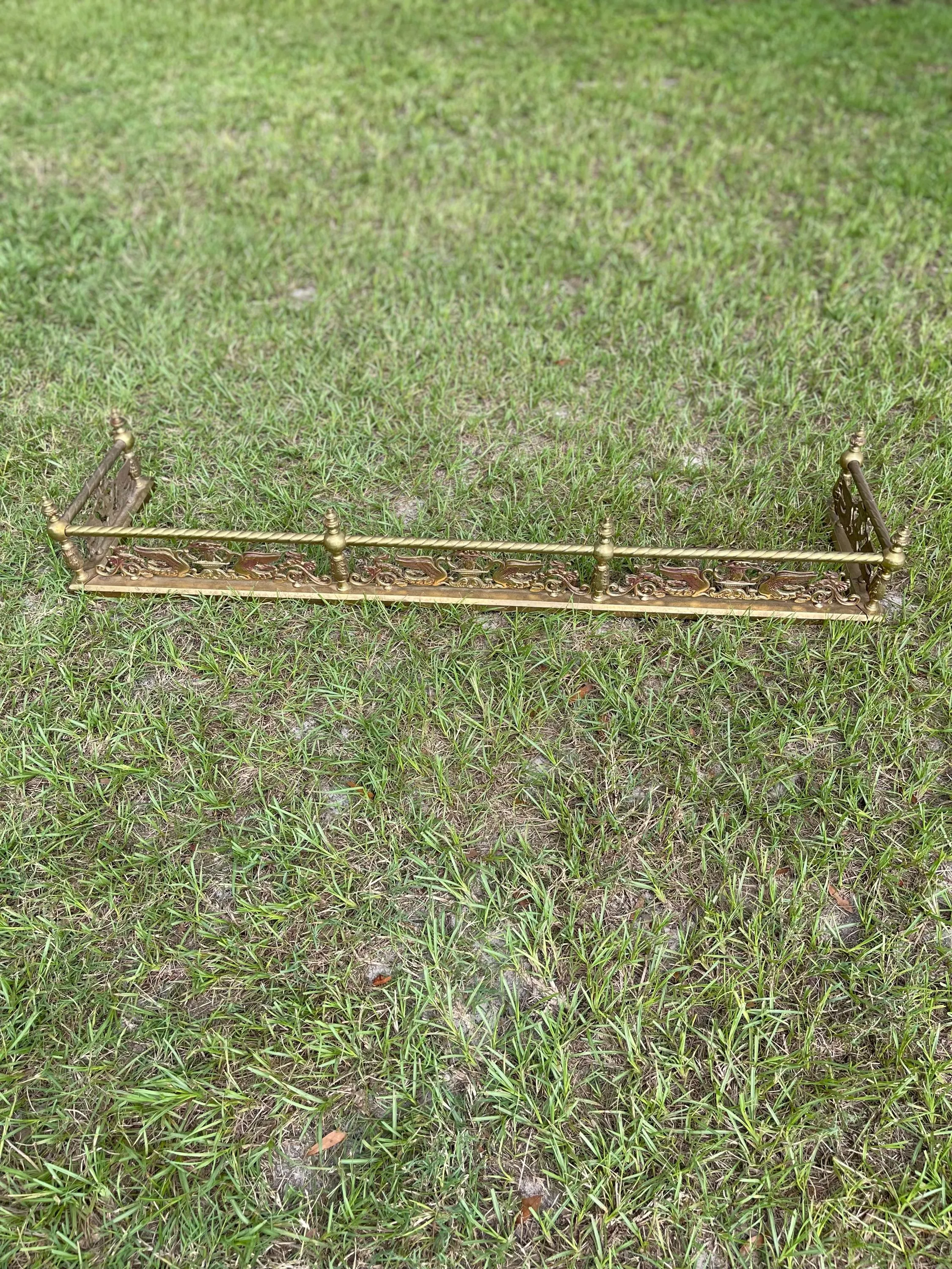 Vintage Brass Fireplace Fender, Ornate Metal,fireplace guard, fireplace tool, fireplace front, log shield, fancy fender,