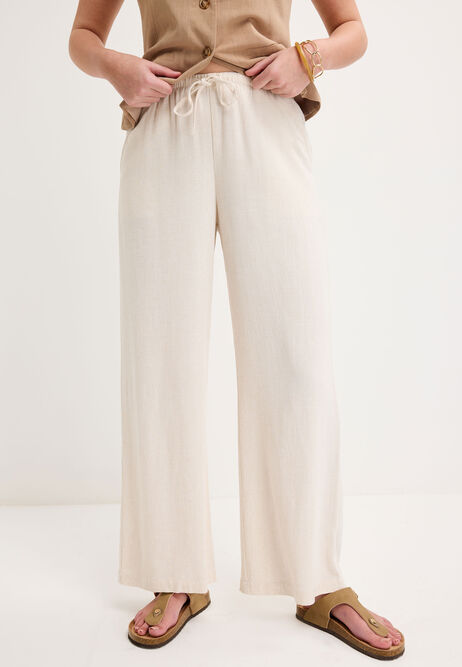 Womens Cream Drawstring Linen Blend Trousers