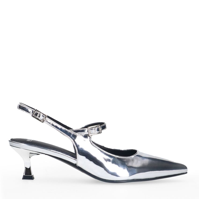 Manfield Zilveren lak slingbacks