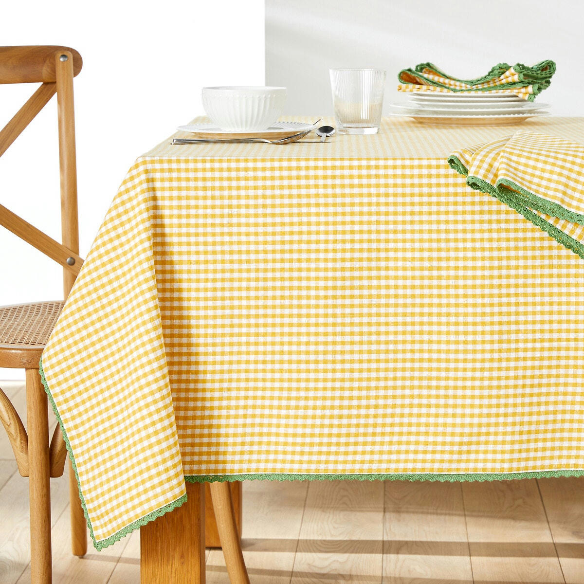 Nappe motif vichy tissé teint coton/lin Trattoria