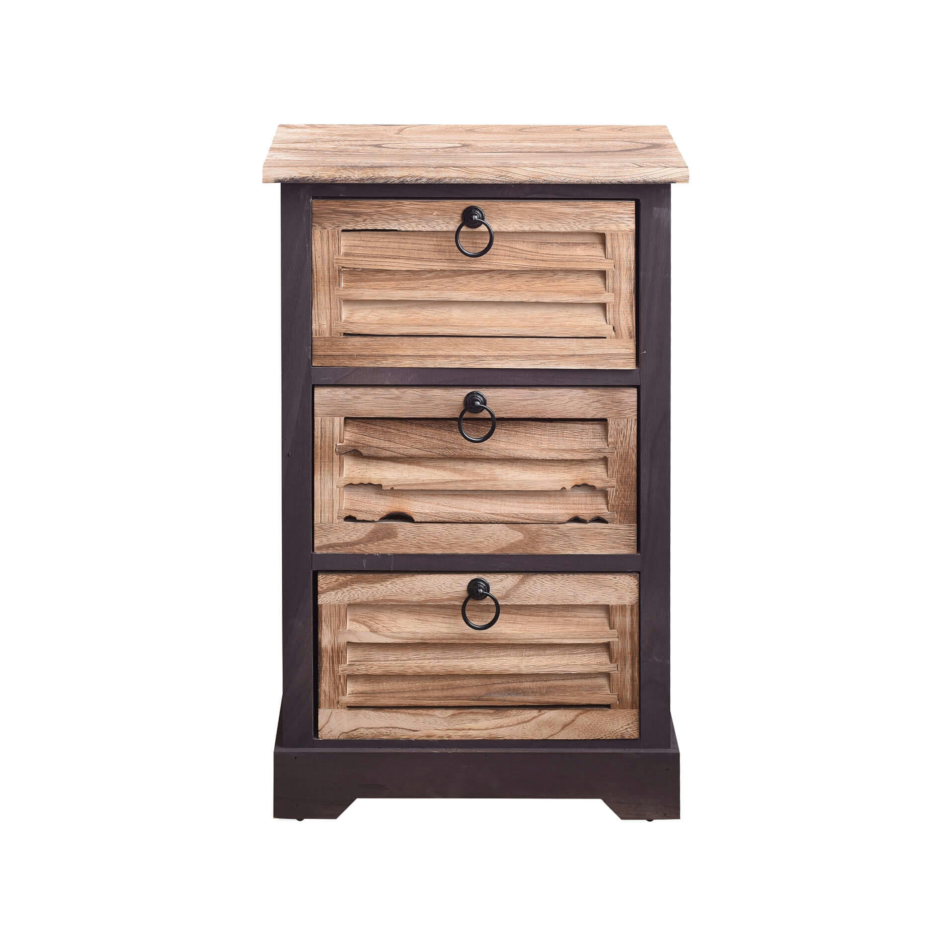 - Table de chevet 3 tiroirs en bois naturel et noir