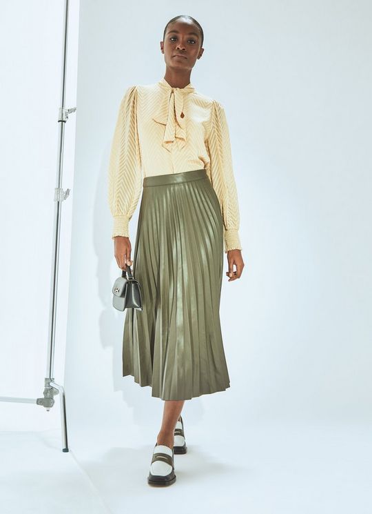 Laurie Olive Faux Leather Pleated Skirt