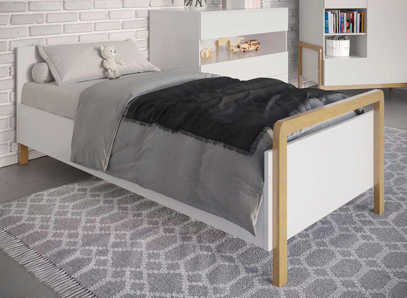 ADAM - Lit enfant 80x180 Blanc et Chêne