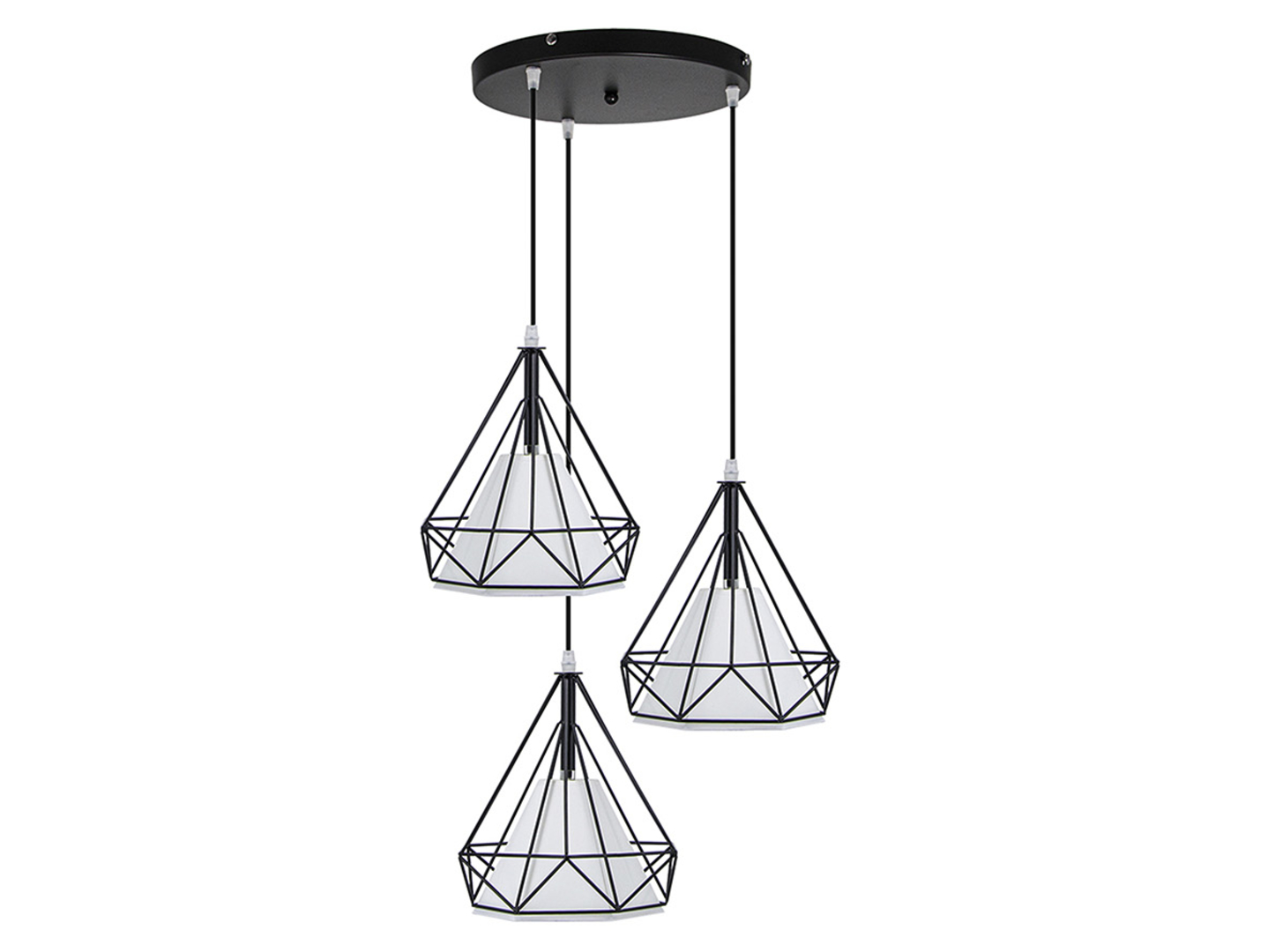 Lampa wisząca Piramida 3-punktowa metalowa czarno-biała