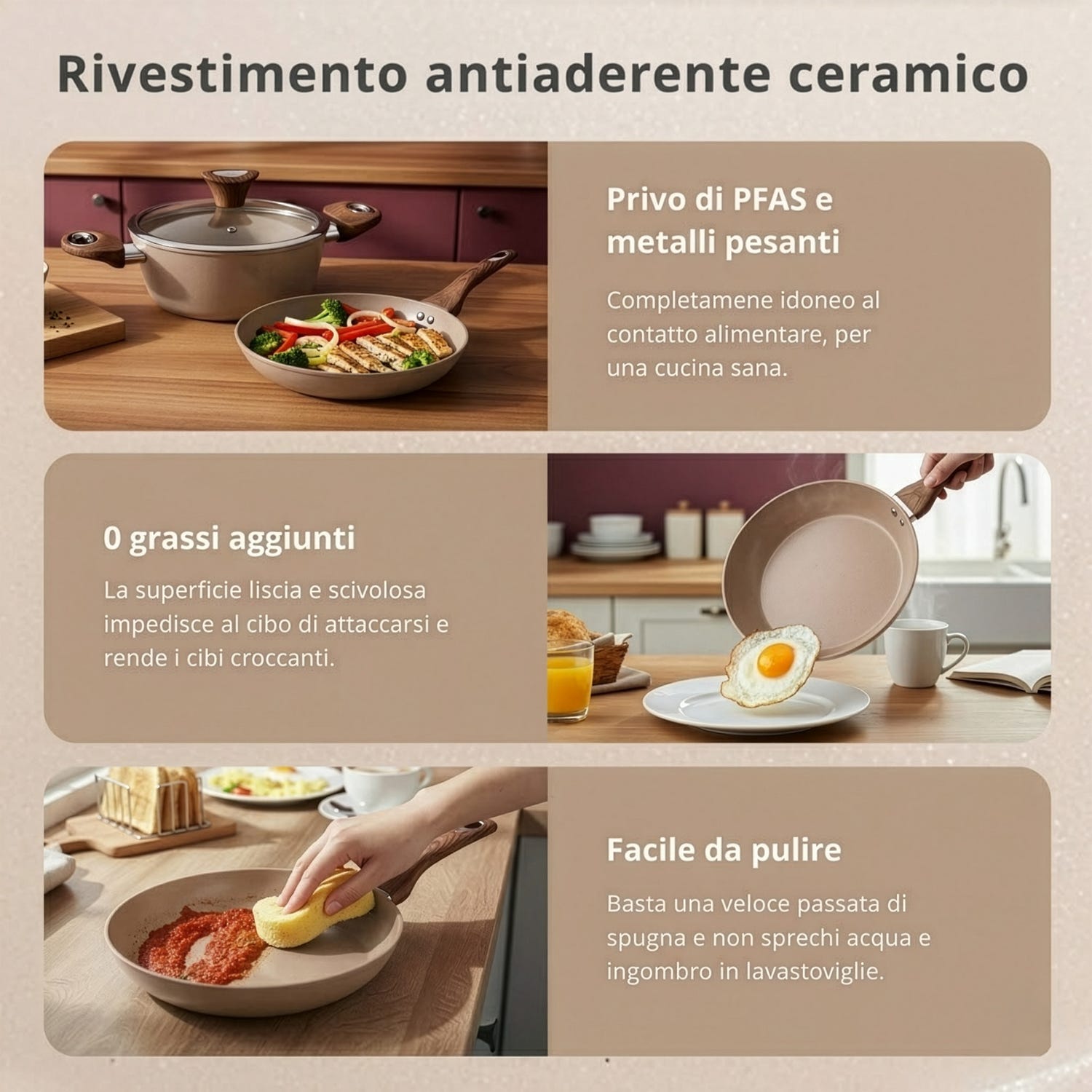 Padella 26 cm in ceramica taupe New Ceramic