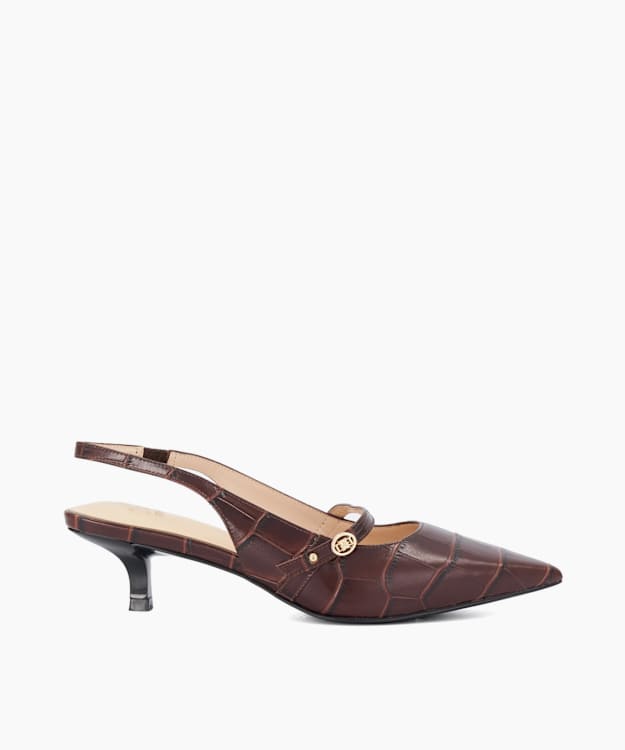 Charma Brown - Leather Slingback Court Shoes