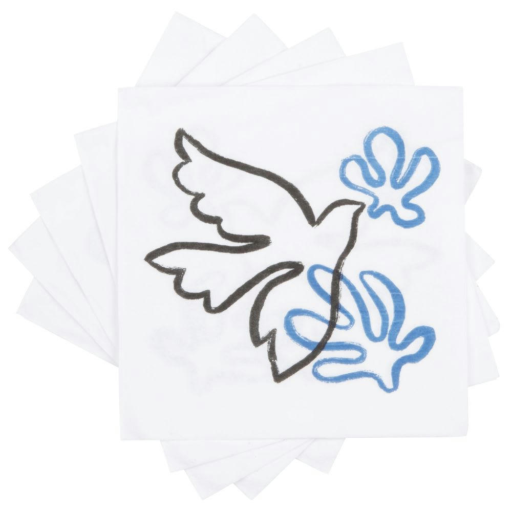 - Serviettes en papier motif oiseau blanc, bleu et noir (x20)