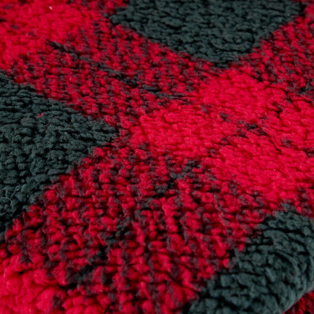 Coussin carré L45X45 cm et plaid L160X130 cm motif assorti polyester (3 modèles rouge/beige/vert)