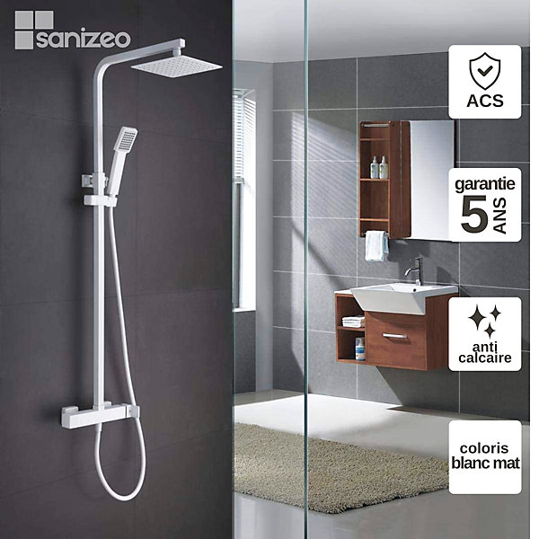 Colonne de DoucheAnti-Calcaire Blanc Mat IMEX FIYI BDF016/BL