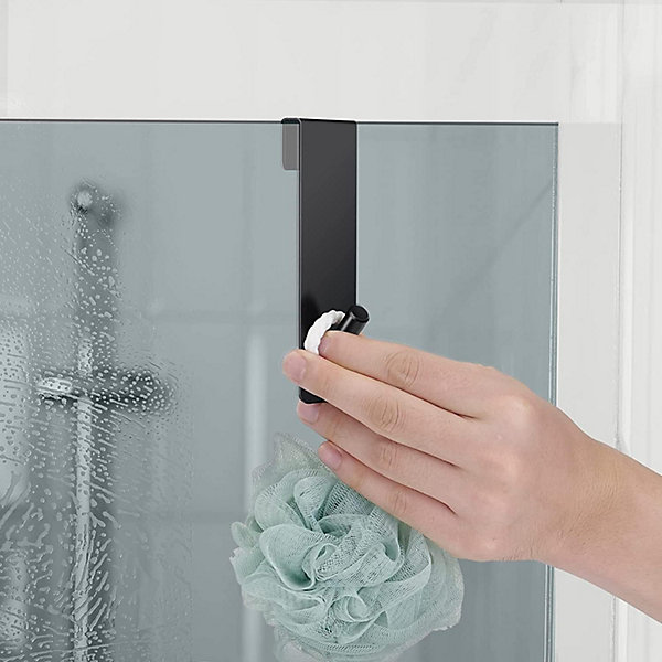Lot de 4 crochets pour porte de douche, sans perçage sur les portes de douche sans cadre (17,8 cm, noir)