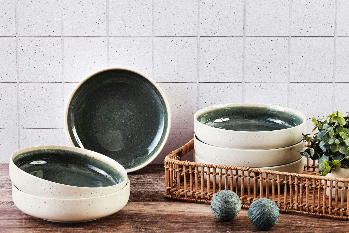 OXYGEN - Lot de 6 grands bols en grès vert D22