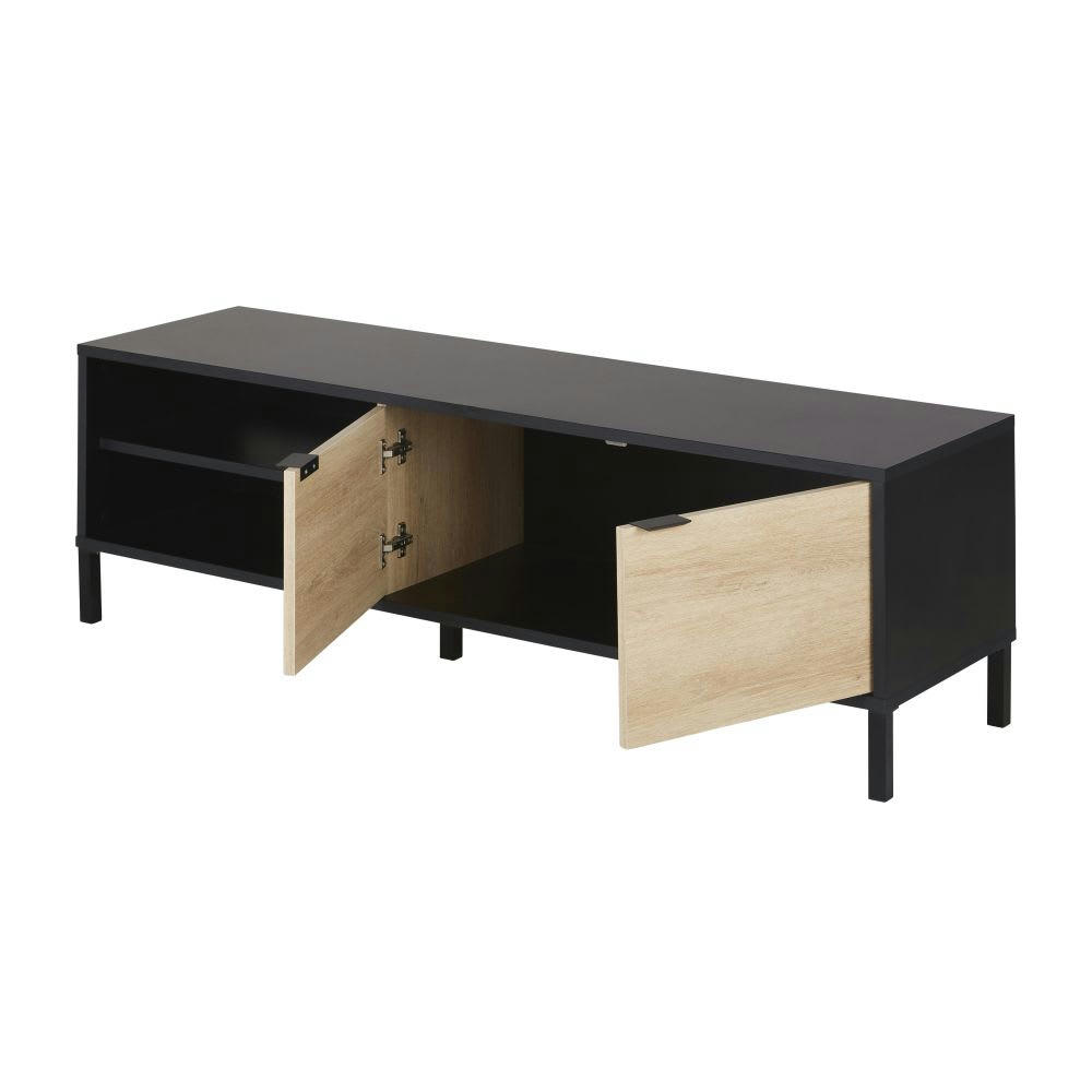 Contus - Meuble TV 2 portes noir et marron